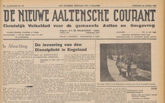 Voorblad uit de Nieuwe Aaltense Courant van vrijdag 28 april1939