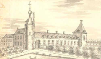 Prent van kasteel Wisch in 1720. Bron: RKD Nederlands Instituut voor Kunstgeschiedenis.